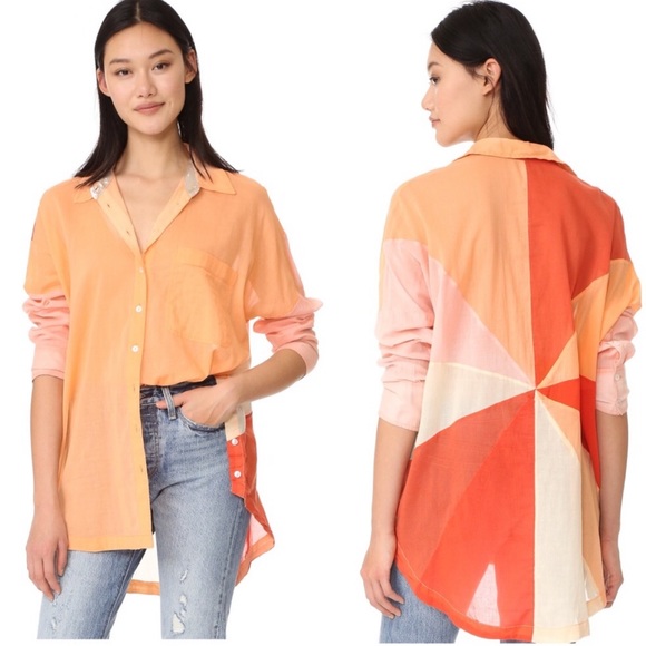 Free People Tops - Free People orange contrast panel button up shirt